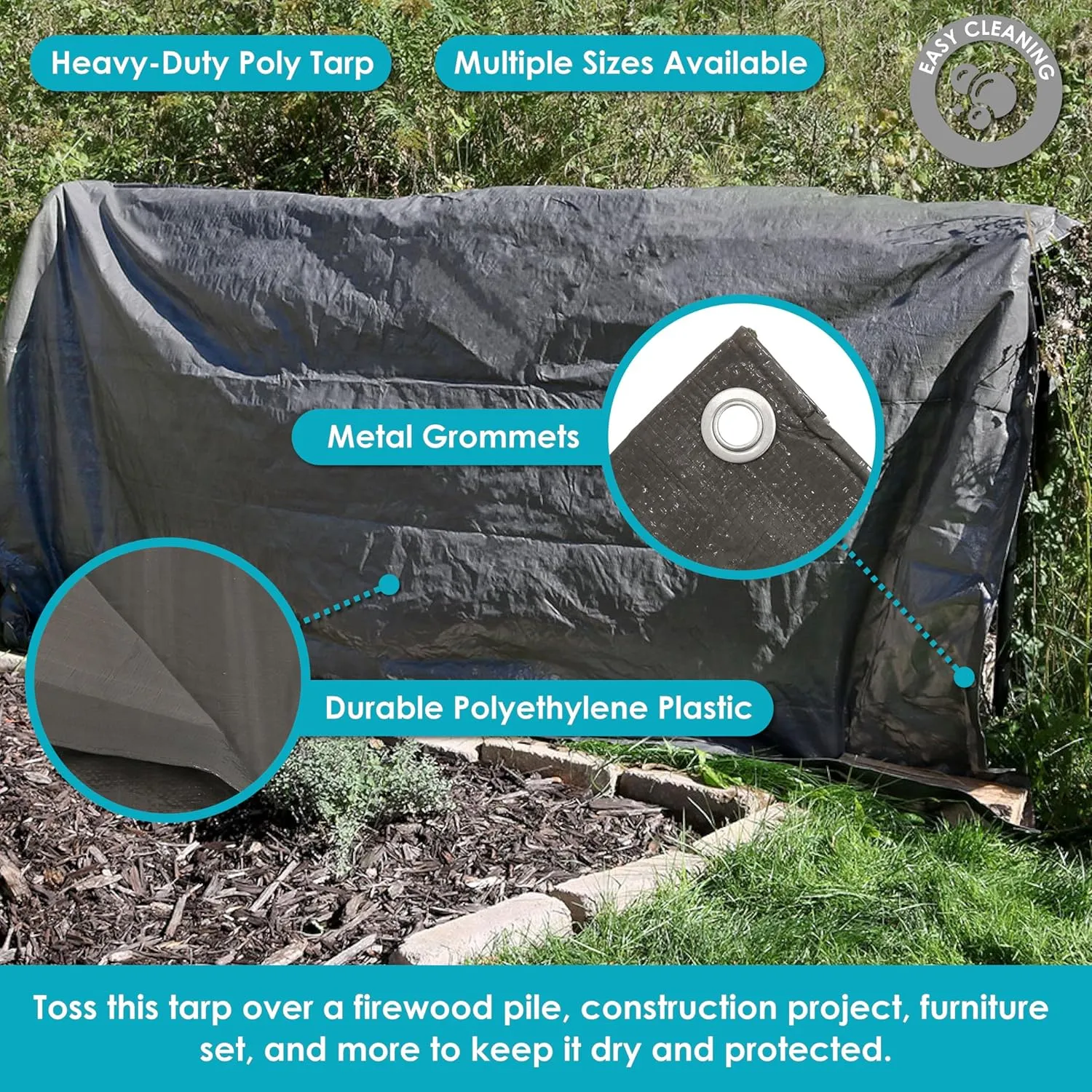 Sunnydaze 9 x 12 Foot Plastic Reversible Heavy-Duty Multipurpose Tarp - Laminated on Both Sides - Dark Gray