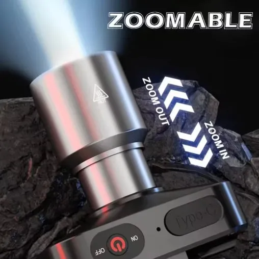 Super Bright Zoom Alloy LED Headlight USB Rechargeable Long Range Outdoor Light Flashlight