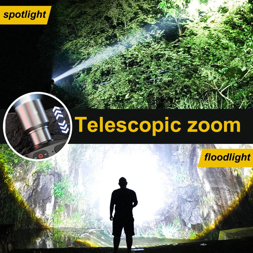 Super Bright Zoom Alloy LED Headlight USB Rechargeable Long Range Outdoor Light Flashlight