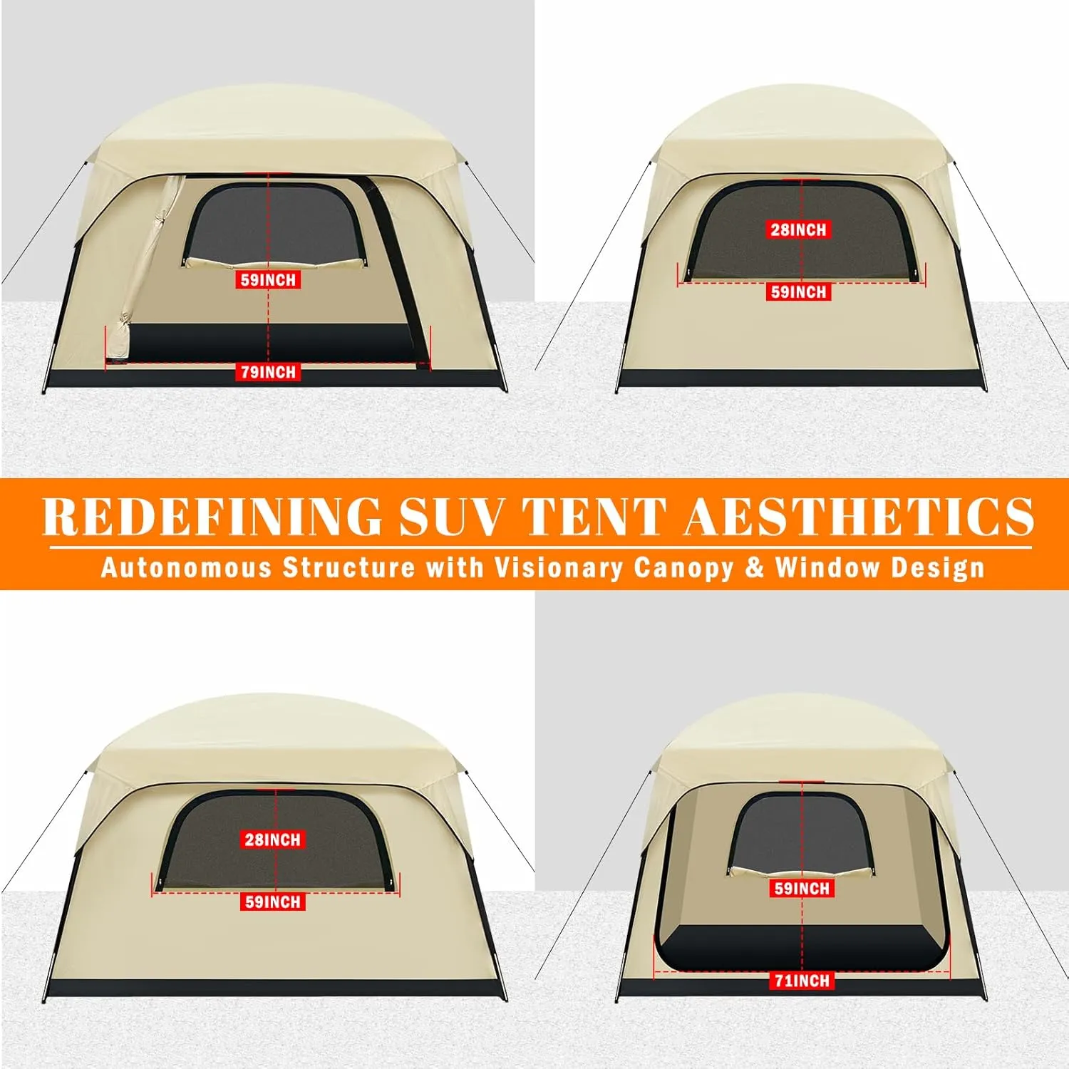 SUV Tent, Dual Mode (Party & Privacy), Heavy-Duty Oxford Fabric, Sturdy Metal Frame, Quick Connect Setup for SUV/Jeep/Truck with Cap, All-Season Waterproof Camping Shelter