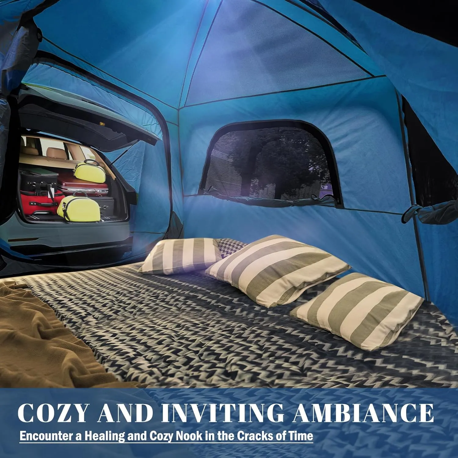 SUV Tent, Dual Mode (Party & Privacy), Heavy-Duty Oxford Fabric, Sturdy Metal Frame, Quick Connect Setup for SUV/Jeep/Truck with Cap, All-Season Waterproof Camping Shelter