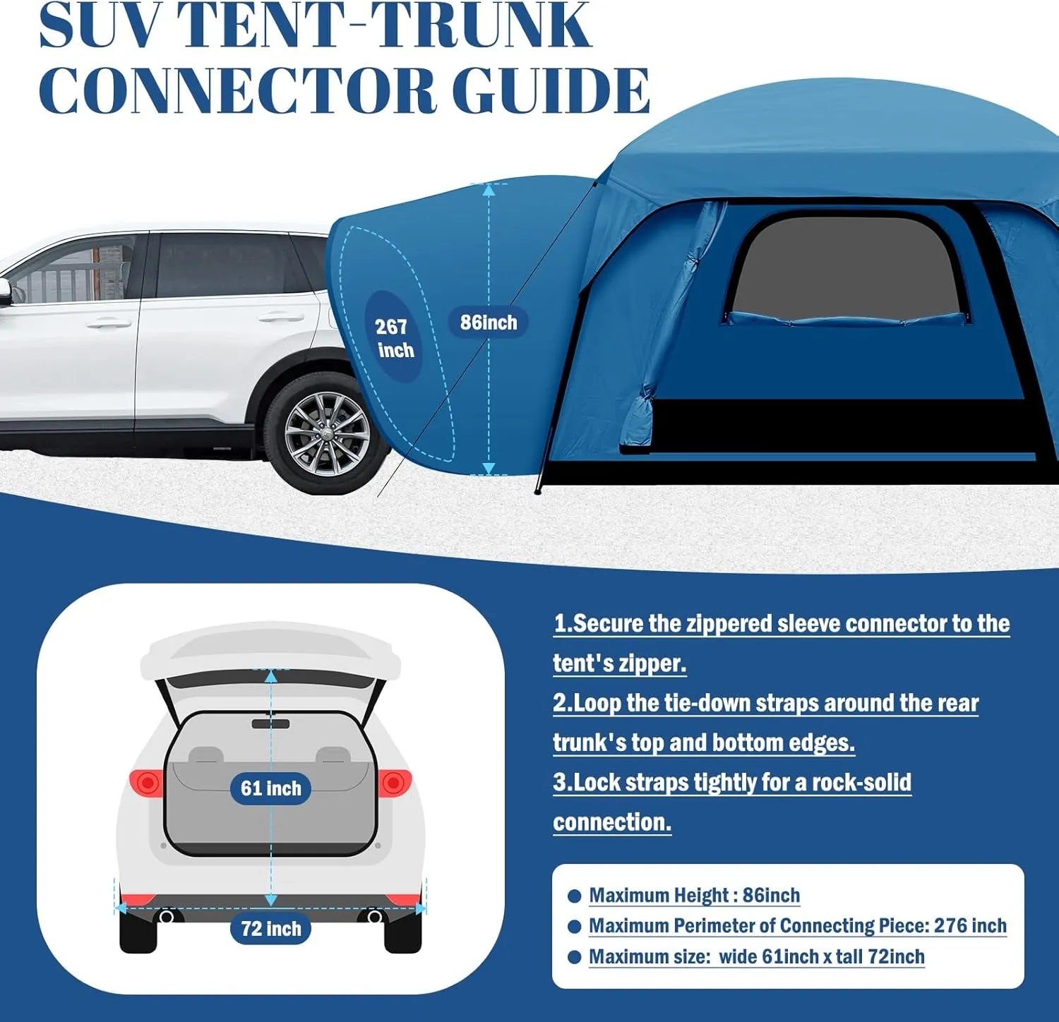 SUV Tent, Dual Mode (Party & Privacy), Heavy-Duty Oxford Fabric, Sturdy Metal Frame, Quick Connect Setup for SUV/Jeep/Truck with Cap, All-Season Waterproof Camping Shelter