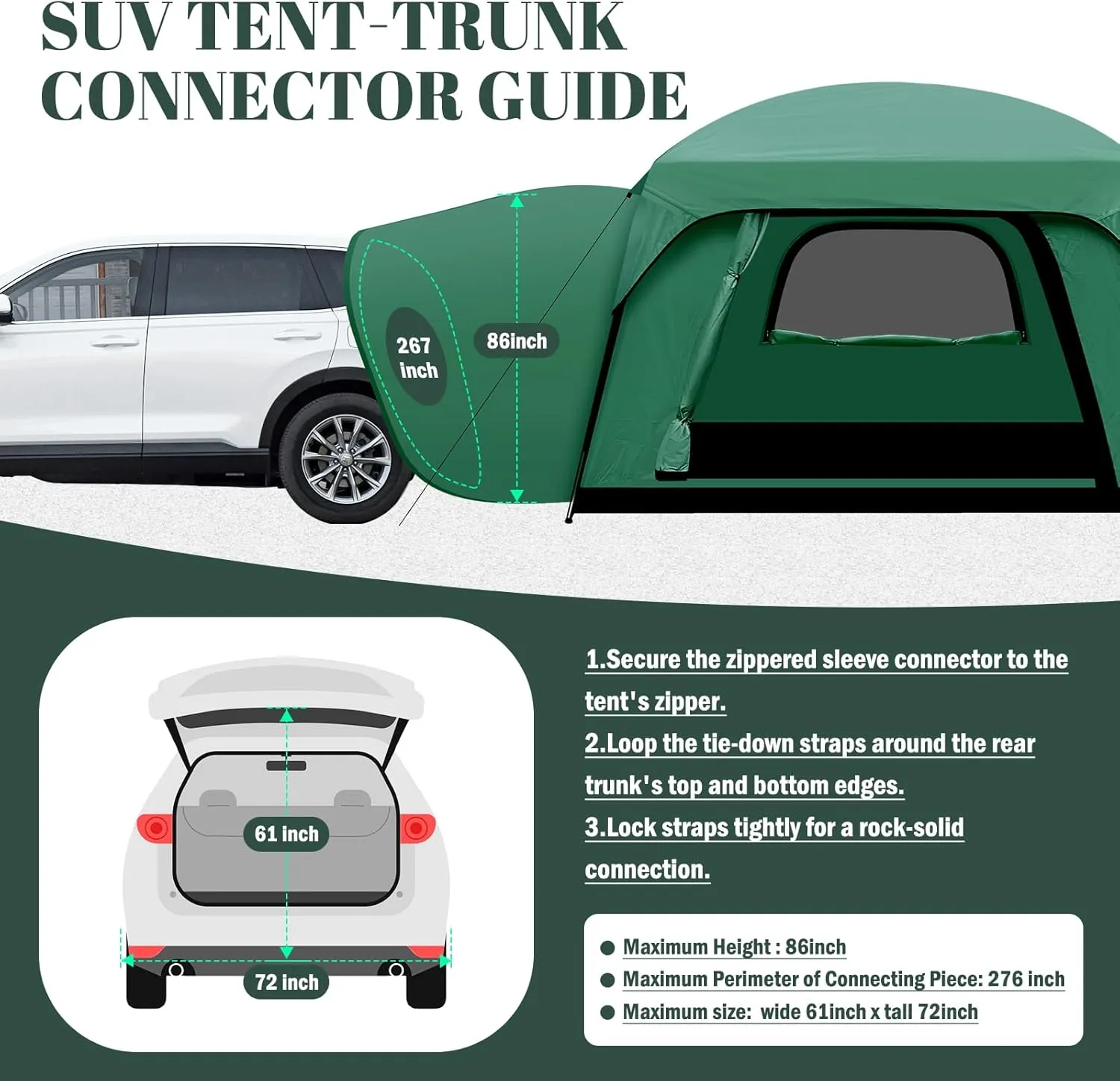 SUV Tent, Dual Mode (Party & Privacy), Heavy-Duty Oxford Fabric, Sturdy Metal Frame, Quick Connect Setup for SUV/Jeep/Truck with Cap, All-Season Waterproof Camping Shelter