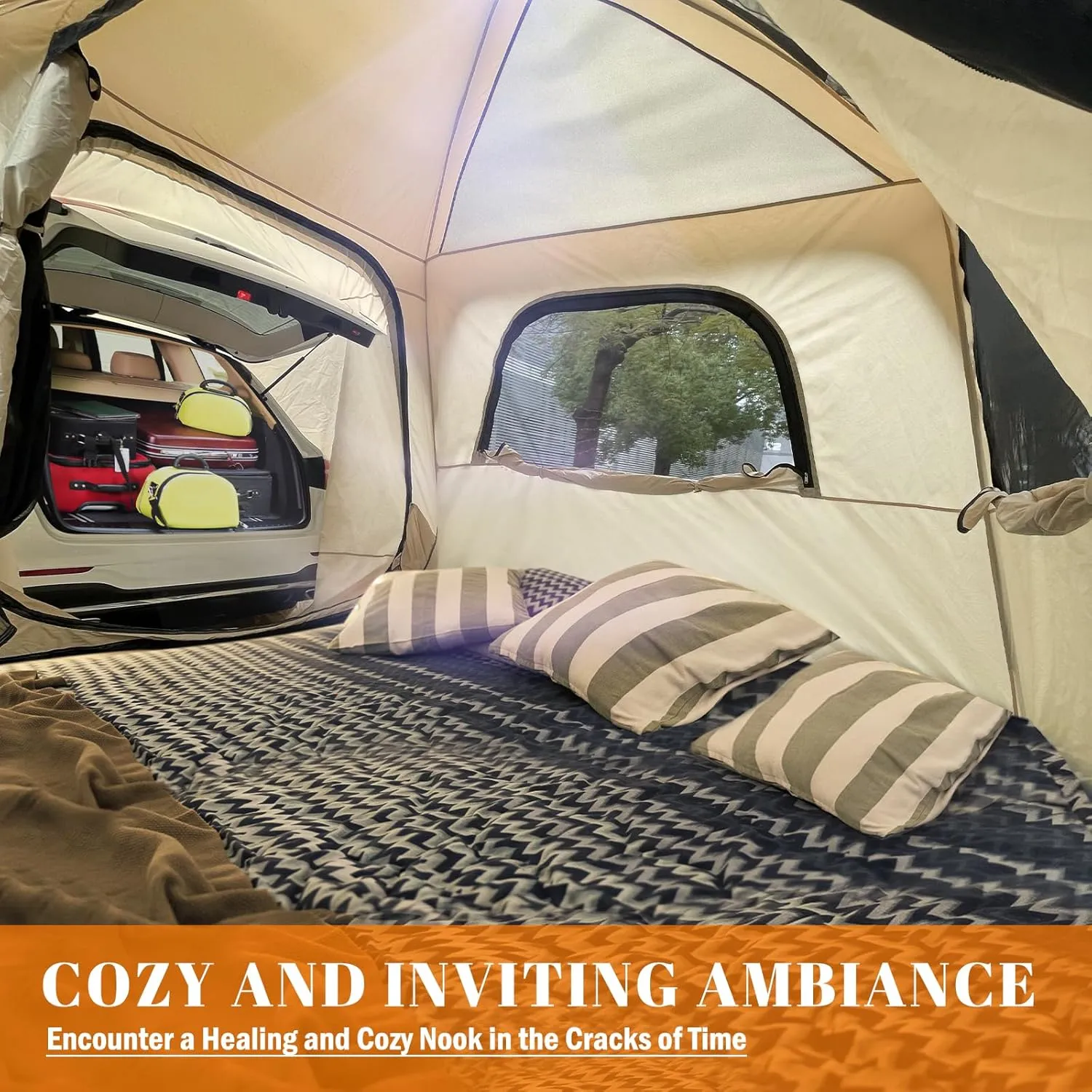 SUV Tent, Dual Mode (Party & Privacy), Heavy-Duty Oxford Fabric, Sturdy Metal Frame, Quick Connect Setup for SUV/Jeep/Truck with Cap, All-Season Waterproof Camping Shelter