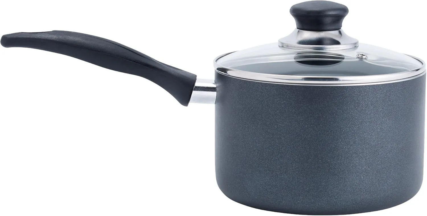 T-fal Specialty Nonstick Dishwasher Safe Handy Pot Saucepan with Glass Lid Cookware, 3-Quart, Gray