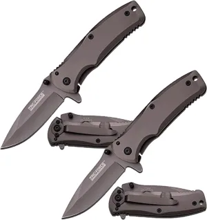 TAC Force TF-848 Spring Assist Folding Knife, Grey Titanium Straight Edge Blade, Grey Handle, 3.5-Inch Closed