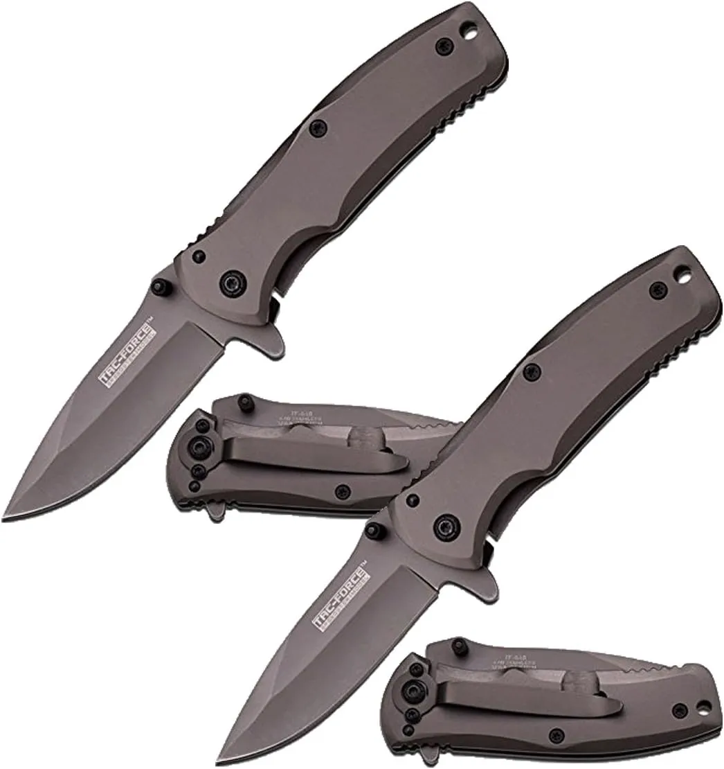 TAC Force TF-848 Spring Assist Folding Knife, Grey Titanium Straight Edge Blade, Grey Handle, 3.5-Inch Closed