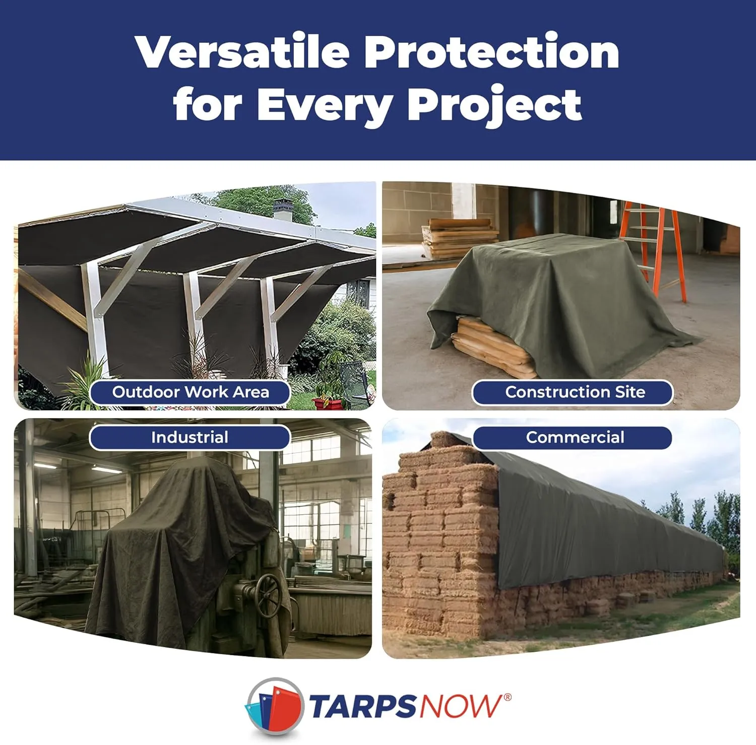 Tarps Now 10x20 ft Fire Retardant Canvas Tarp | 18 MIL Heavy Duty, Flame Retardant, Tear Resistance, Reinforced Edges, Brass Grommets | Ideal for Fire Prevention, Construction, Repairs | Olive Color