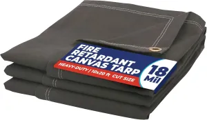 Tarps Now 10x20 ft Fire Retardant Canvas Tarp | 18 MIL Heavy Duty, Flame Retardant, Tear Resistance, Reinforced Edges, Brass Grommets | Ideal for Fire Prevention, Construction, Repairs | Olive Color