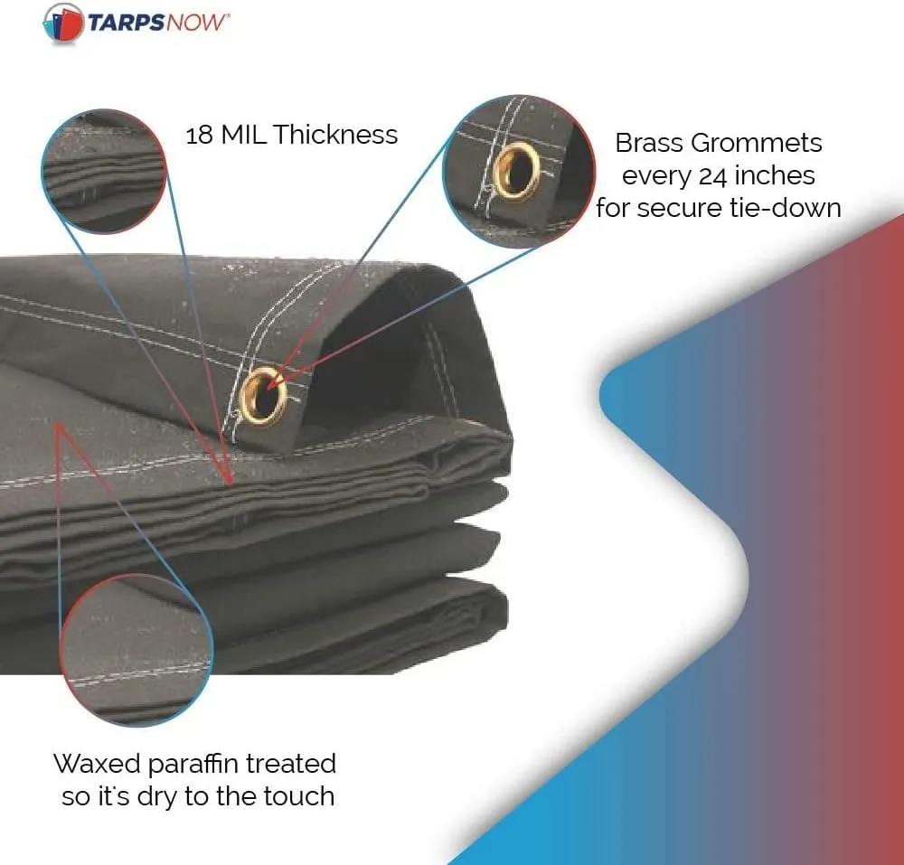 Tarps Now 20x30 ft Fire Retardant Canvas Tarp | 18 MIL Heavy Duty, Flame Retardant, Tear Resistance, Reinforced Edges, Brass Grommets | Ideal for Fire Prevention, Construction, Repairs | Olive Color