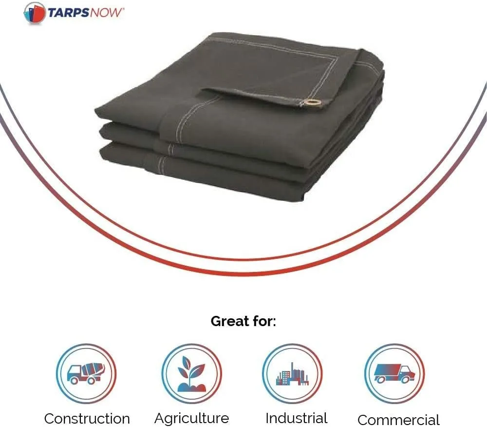 Tarps Now 20x30 ft Fire Retardant Canvas Tarp | 18 MIL Heavy Duty, Flame Retardant, Tear Resistance, Reinforced Edges, Brass Grommets | Ideal for Fire Prevention, Construction, Repairs | Olive Color
