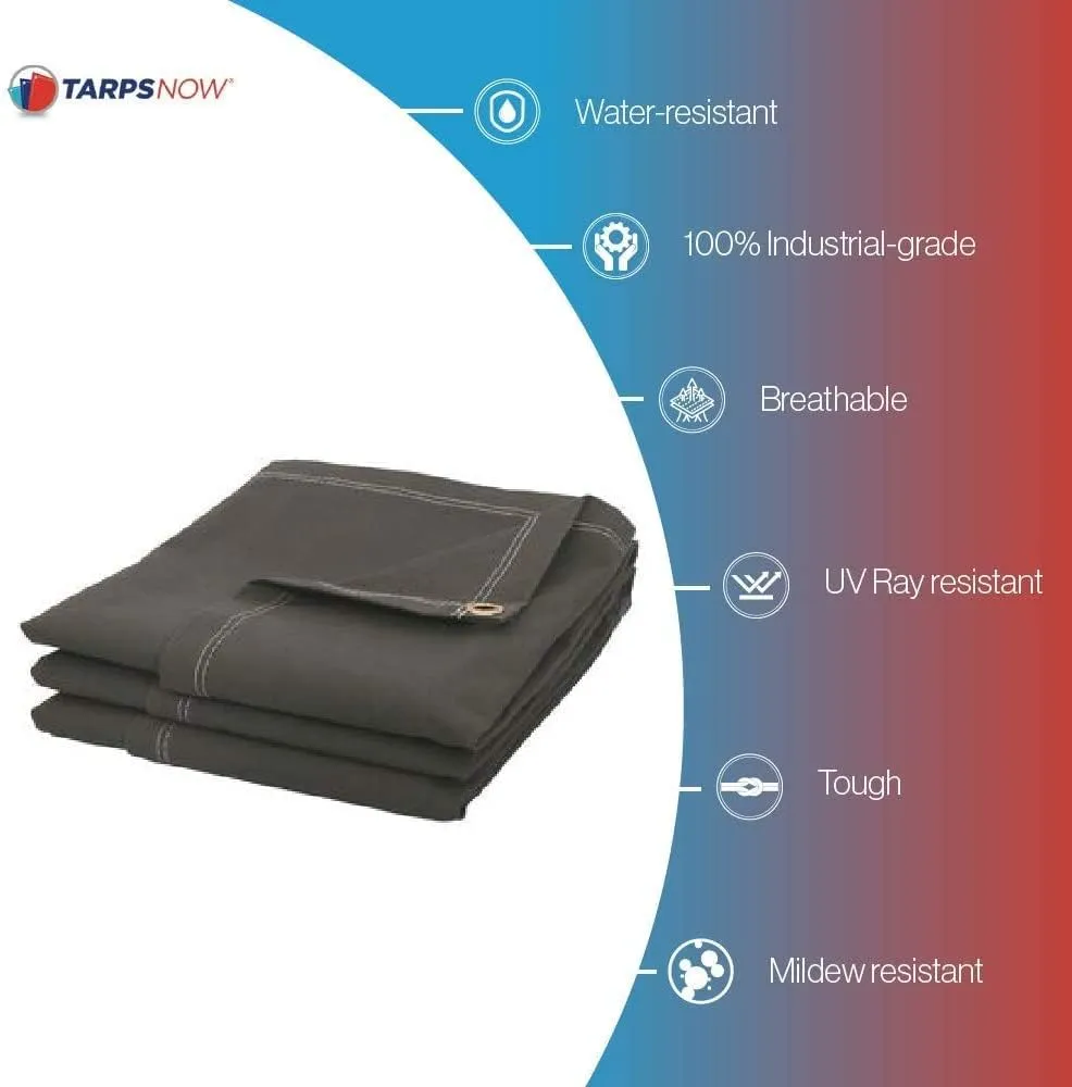 Tarps Now 20x30 ft Fire Retardant Canvas Tarp | 18 MIL Heavy Duty, Flame Retardant, Tear Resistance, Reinforced Edges, Brass Grommets | Ideal for Fire Prevention, Construction, Repairs | Olive Color