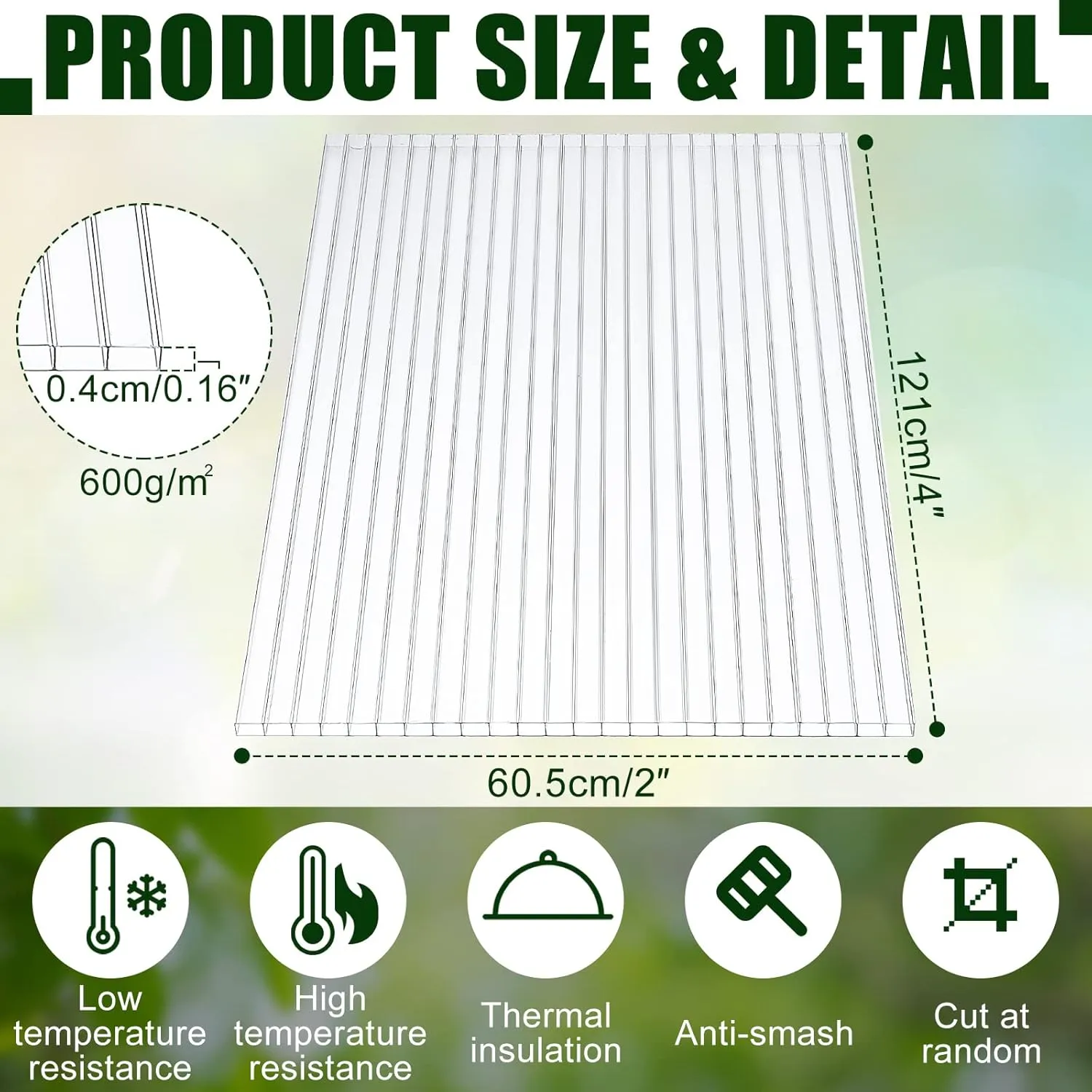 Tatuo 12 Pack 4' X 2' X 0.16'' Polycarbonate Greenhouse Panels Polycarbonate Sheets Twin-Wall Roof Panels Waterproof UV Protected Clear Corrugated Plastic Roofing for Greenhouse Replacement