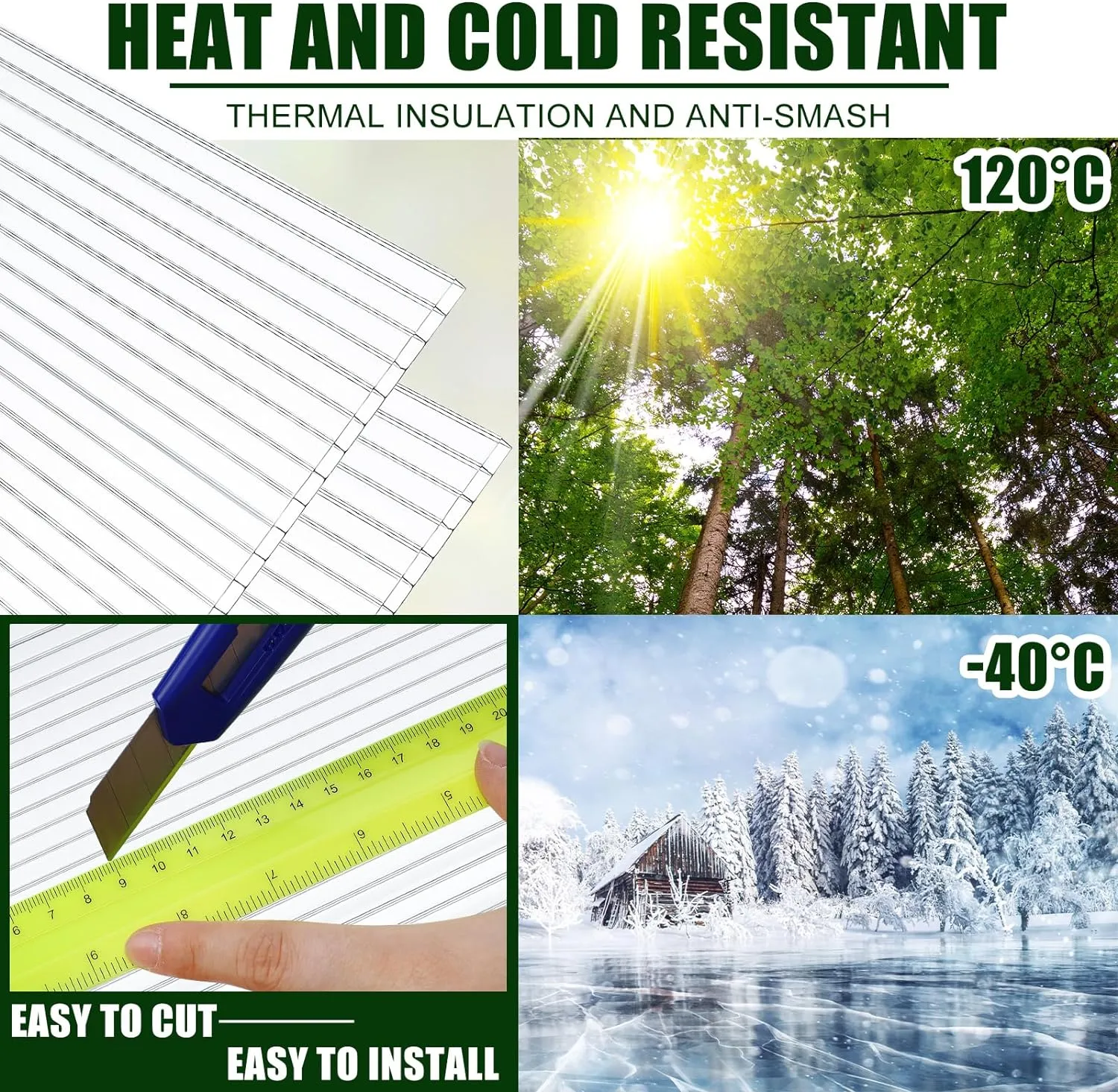 Tatuo 5 Pack 6' x 2' x 0.16'' Polycarbonate Greenhouse Panels Polycarbonate Sheets Twin-Wall Roof Panels Waterproof UV Protected Clear Corrugated Plastic Roofing for Greenhouse Replacement