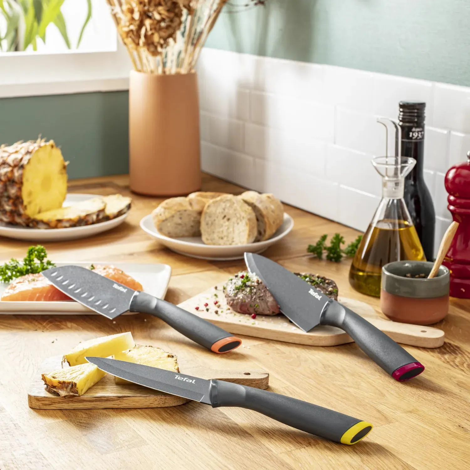 Tefal Fresh Kitchen Non-Stick Stainless Steel Set of 3 Kitchen Knives K122S324