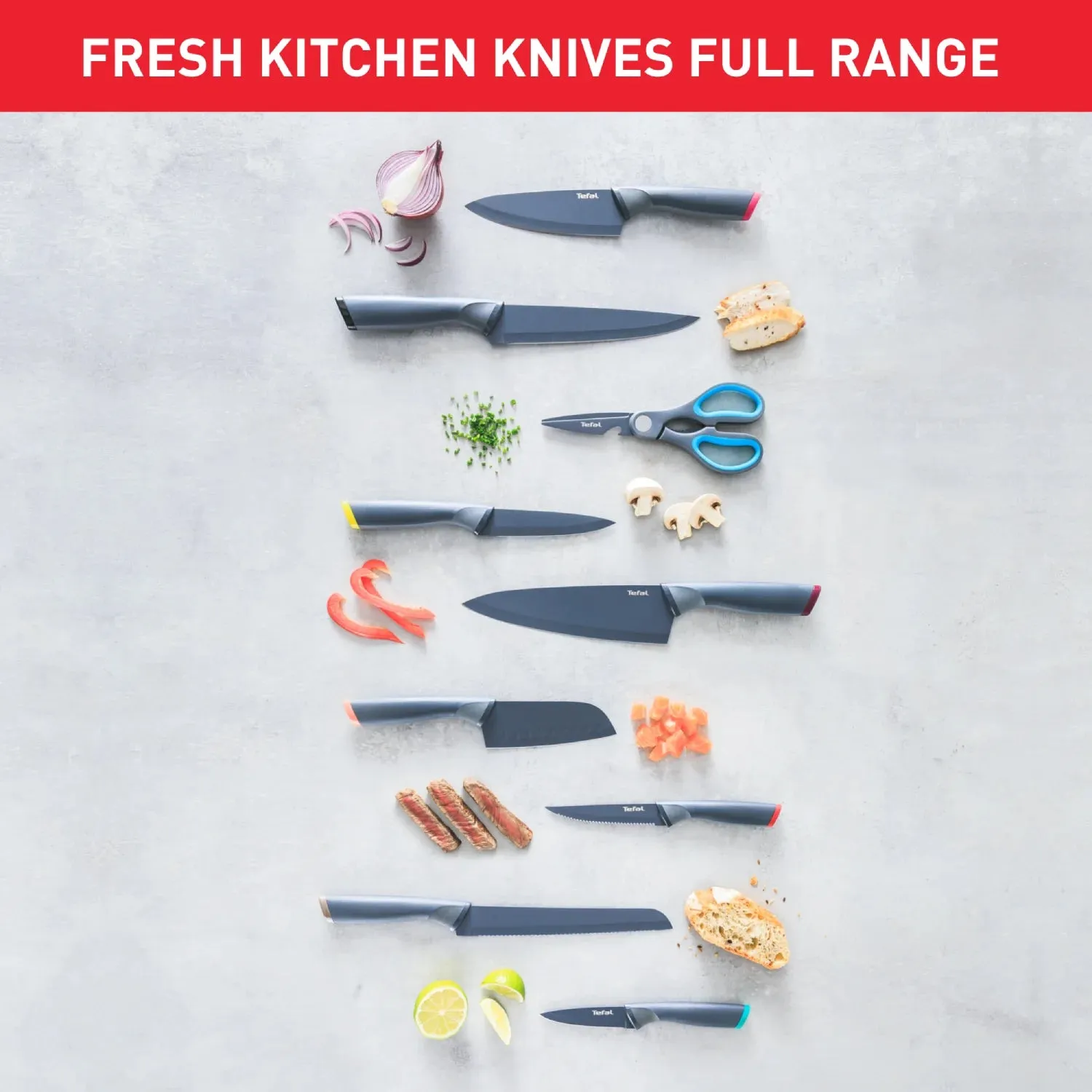 Tefal Fresh Kitchen Non-Stick Stainless Steel Set of 3 Kitchen Knives K122S324