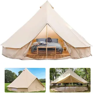 Tent Canvas Tent with Stove Hole Cotton Canvas Tents Yurt Tent for Camping 4-Season Waterproof Tent foFamily Camping Outdoor Glamping Luxury Teepee Beautiful Scenery (B 4M)