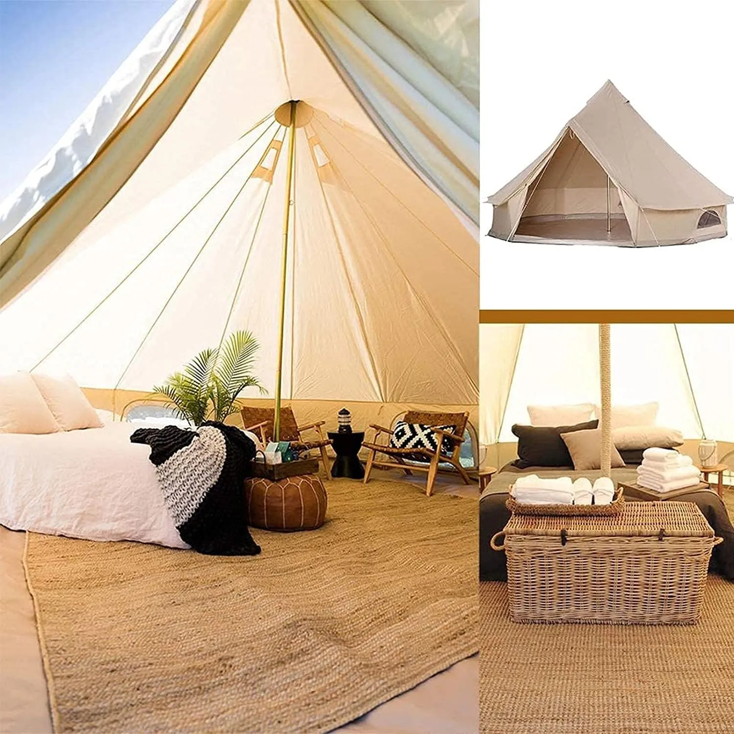 Tent Canvas Tent with Stove Hole Cotton Canvas Tents Yurt Tent for Camping 4-Season Waterproof Tent foFamily Camping Outdoor Glamping Luxury Teepee Beautiful Scenery (B 4M)