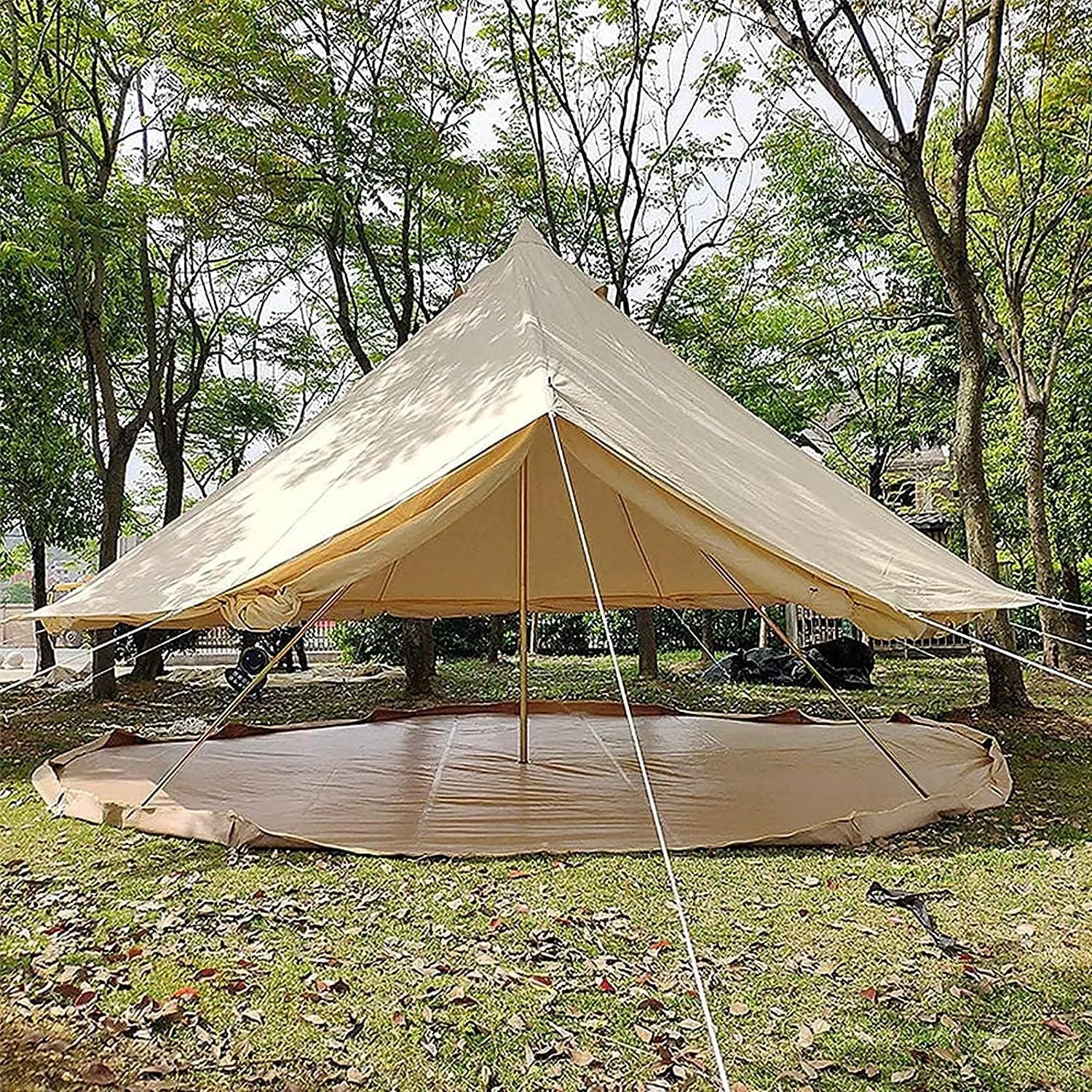 Tent Canvas Tent with Stove Hole Cotton Canvas Tents Yurt Tent for Camping 4-Season Waterproof Tent foFamily Camping Outdoor Glamping Luxury Teepee Beautiful Scenery (B 4M)