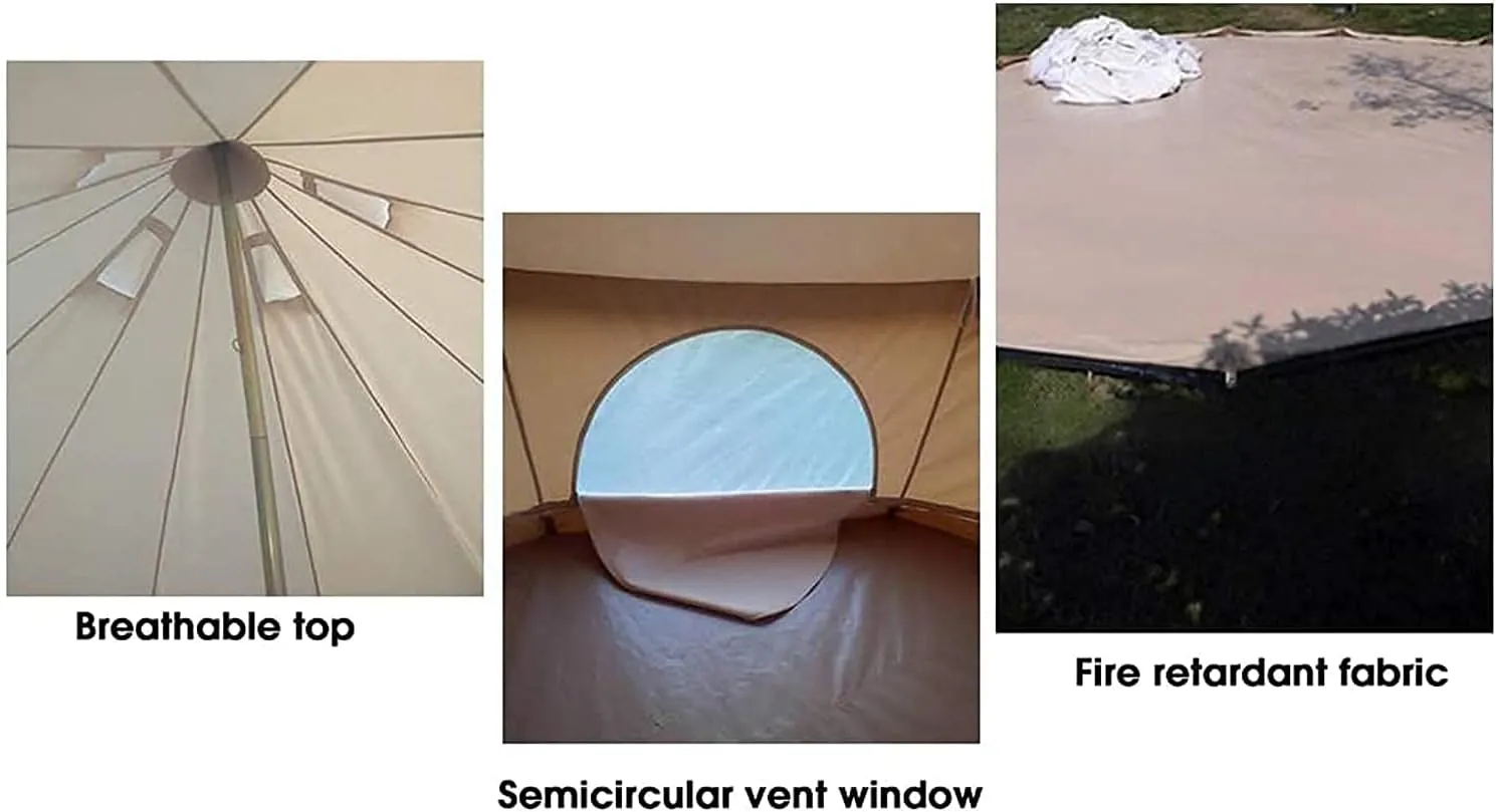 Tent Canvas Tent with Stove Hole Cotton Canvas Tents Yurt Tent for Camping 4-Season Waterproof Tent foFamily Camping Outdoor Glamping Luxury Teepee Beautiful Scenery (B 4M)