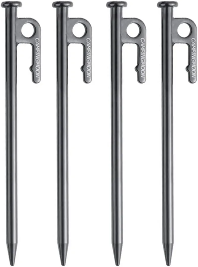 Tent Pegs,Hard Ground Camping Pegs for Tent,Camping 4pcs Carbon Steel Tent Pegs Heavy Duty Black Coating Camping Tent Stakes for Hard Ground
