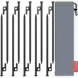 Tent Stakes 12 inch Heavy Duty Tent Pegs Tarp Pegs Camping Stakes for Outdoor Camping Canopy and tarp Suitable For High Winds and All Kinds of Ground 10pc Outdoor Metal Stakes with Storage Bag