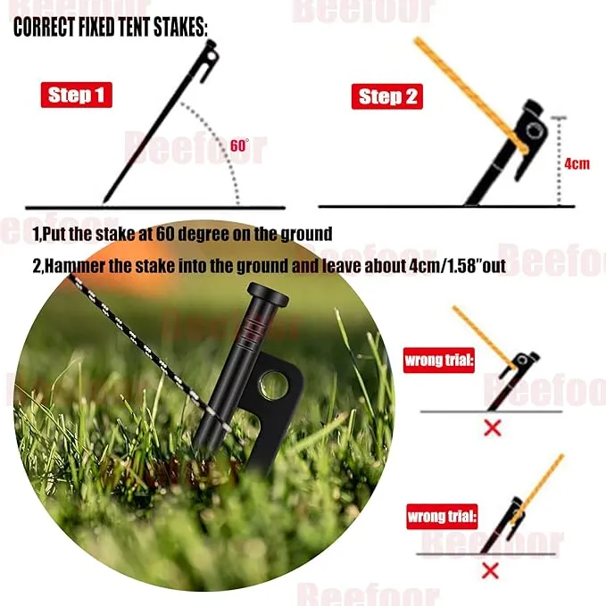 Tent Stakes 12 inch Heavy Duty Tent Pegs Tarp Pegs Camping Stakes for Outdoor Camping Canopy and tarp Suitable for High Winds and All Kinds of Ground 8pc Outdoor Metal Stakes with Storage Bag