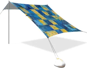 The Whole Picture Consists of Blue and Yellow Squares Designed UPF50 Beach Canopy Easy Setup Large Portable Sun Shelter with Sandbags and Shovel for Camping, Picnics, Backyard paraguas de