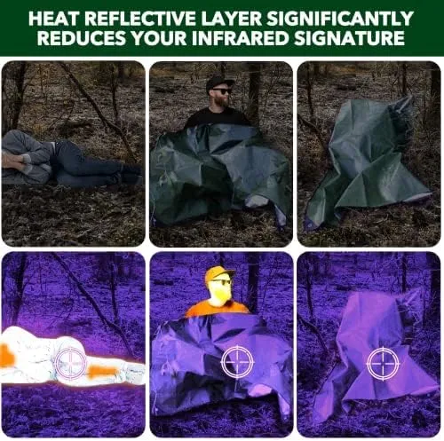 Thermal Tarp Survival Shelter Insulated Blanket Reflective 4×7 Ft, All-Weather Space Blankets Emergency Foil Mylar Thermal Blanket for Outdoor Car, Camping, Hiking and Shelter - Green