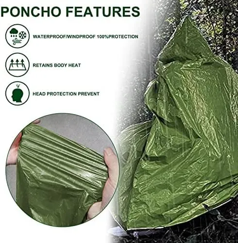 Thermal Tarp Survival Shelter Insulated Blanket Reflective 4×7 Ft, All-Weather Space Blankets Emergency Foil Mylar Thermal Blanket for Outdoor Car, Camping, Hiking and Shelter - Green