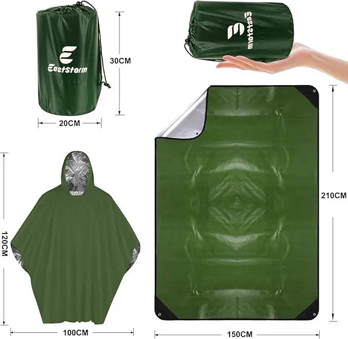 Thermal Tarp Survival Shelter Insulated Blanket Reflective 4×7 Ft, All-Weather Space Blankets Emergency Foil Mylar Thermal Blanket for Outdoor Car, Camping, Hiking and Shelter - Green