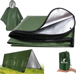 Thermal Tarp Survival Shelter Insulated Blanket Reflective 4×7 Ft, All-Weather Space Blankets Emergency Foil Mylar Thermal Blanket for Outdoor Car, Camping, Hiking and Shelter - Green