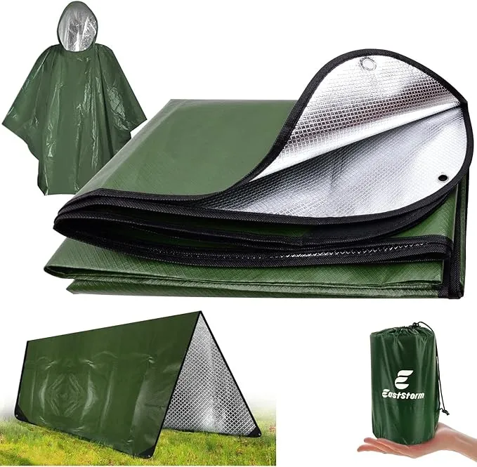 Thermal Tarp Survival Shelter Insulated Blanket Reflective 4×7 Ft, All-Weather Space Blankets Emergency Foil Mylar Thermal Blanket for Outdoor Car, Camping, Hiking and Shelter - Green