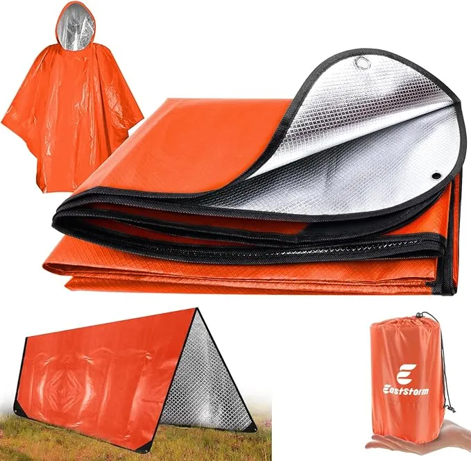 Thermal Tarp Survival Shelter Insulated Blanket Reflective 4×7 Ft, All-Weather Space Blankets Emergency Foil Mylar Thermal Blanket for Outdoor Car, Camping, Hiking and Shelter - Orange