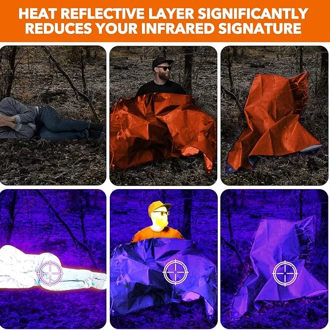Thermal Tarp Survival Shelter Insulated Blanket Reflective 4×7 Ft, All-Weather Space Blankets Emergency Foil Mylar Thermal Blanket for Outdoor Car, Camping, Hiking and Shelter - Orange