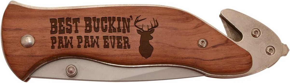 ThisWear Best Buckin' Paw Paw Ever Laser Engraved Stainless Steel Folding Survival Knife