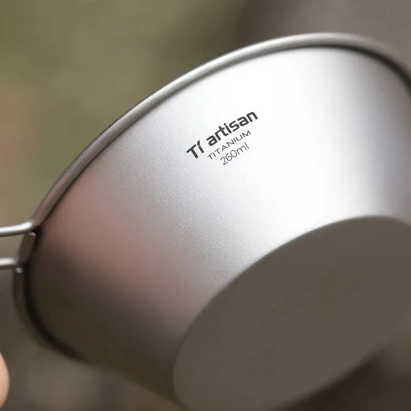 TIARTISAN 260ml Titanium Sierra Bowl with Fixed Handle for Camping