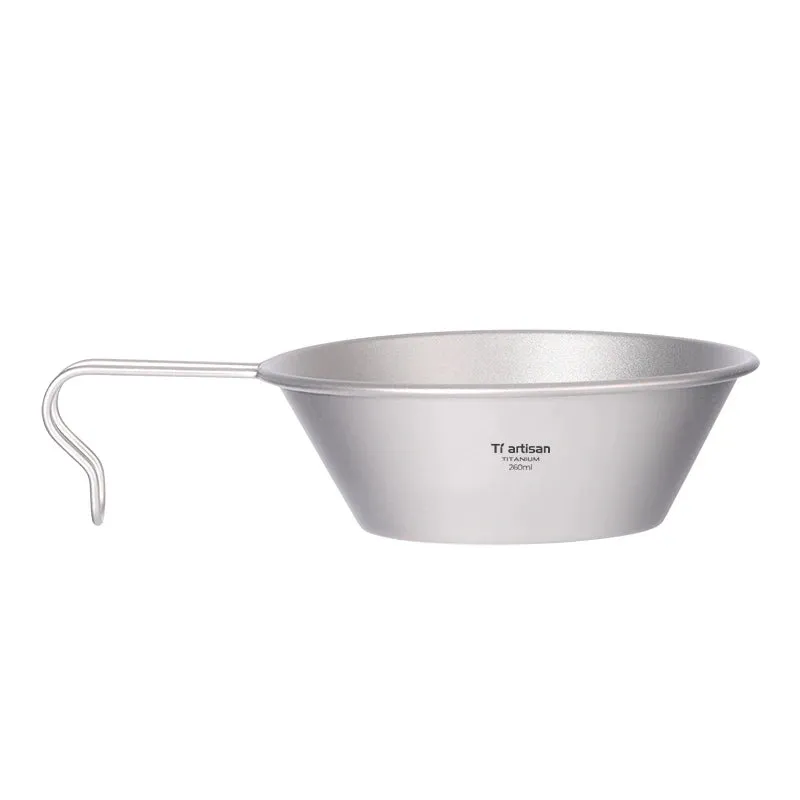 TIARTISAN 260ml Titanium Sierra Bowl with Fixed Handle for Camping