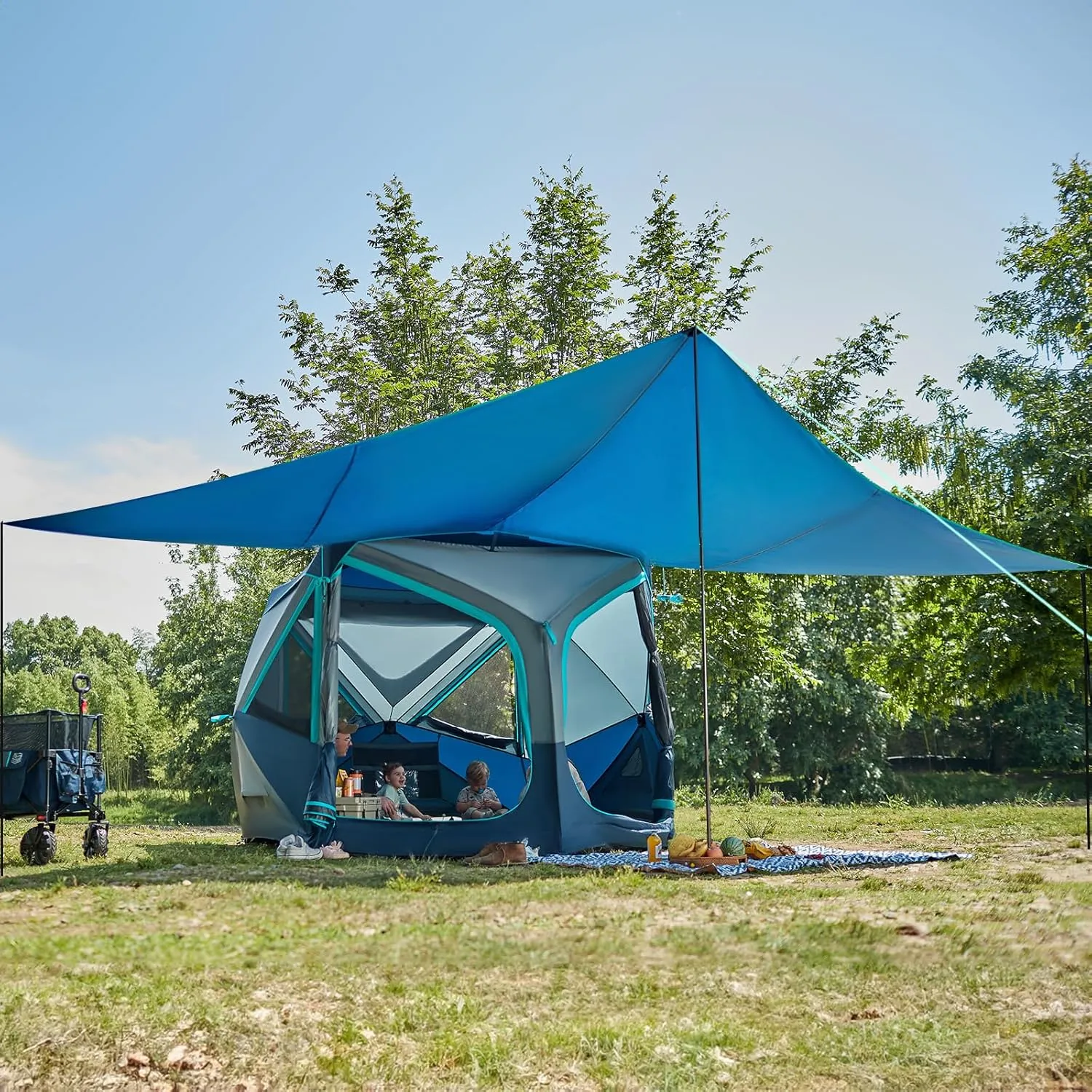 TIMBER RIDGE 4/6/8 Person Instant Pop Up Cabin Tent, Easy 60 Second Setup, Weather Resistant Camping Family Hub Tent with Rain Fly and Carry Bag for Camping Hiking Outdoor Travel