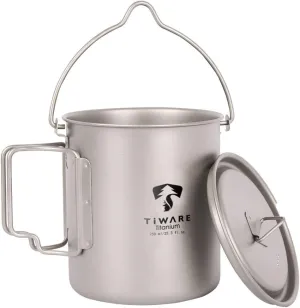 Titanium 750ml Multi Function Cup Pot Cookware Compact Cooking Set w. Folding Handles Ultra-Light Weight Durable w. Carrying Bag Reusable Eco-Friendly for Hiking Camping Picnic Outdoor