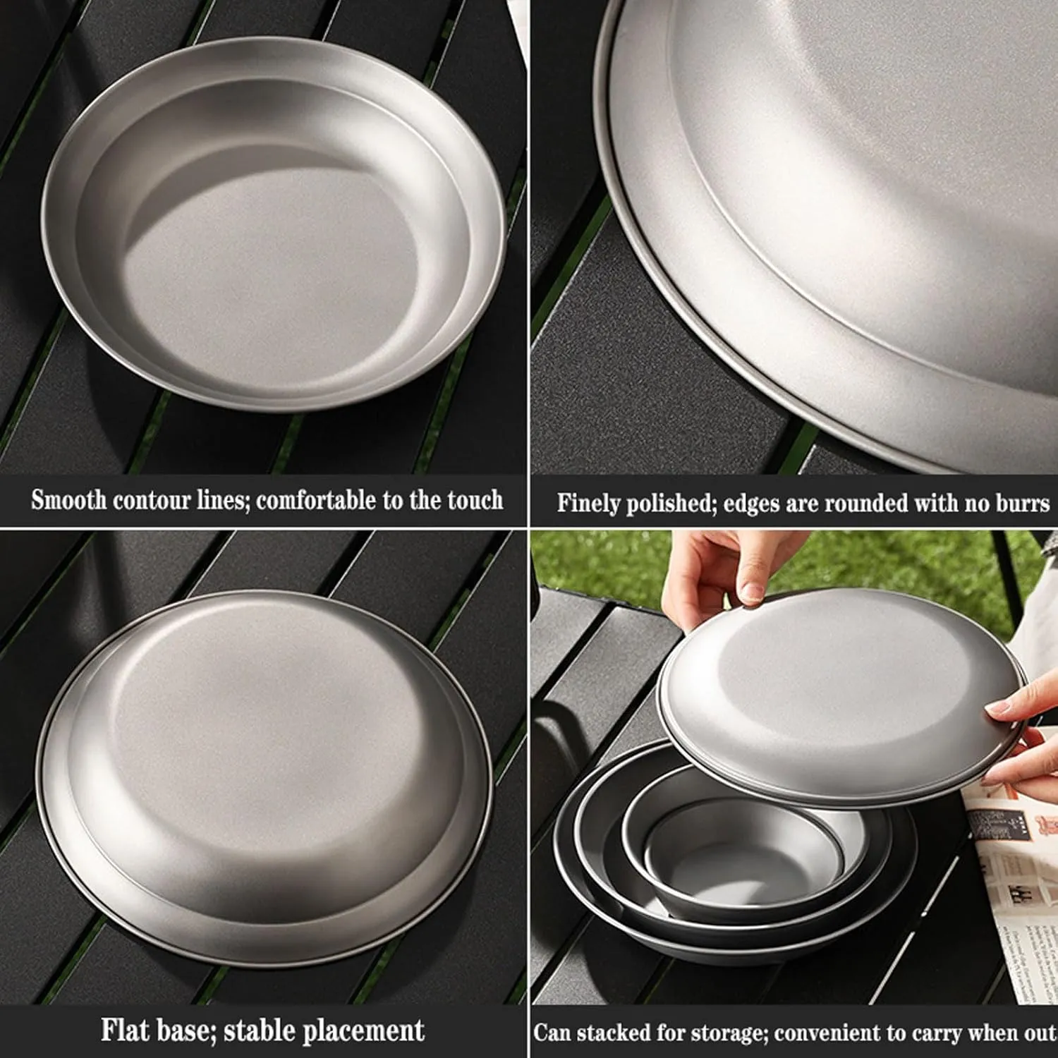 Titanium Camping Bowls & Plates Ultralight Stackable Dishes for Outdoor Dining Durable Backpacking Hiking Tableware, Dishwasher Safe