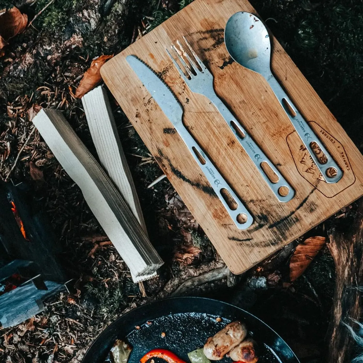 Titanium Camping Flatware, Titanium Spork Spoon Chopsticks Knife Straw Cutlery Set PortableTableware for Lunch Box Outdoor & Hiking, Comes with Drawstring Bag & Carabiner- Sandblasted