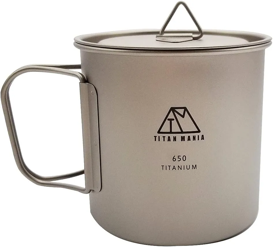 Titanium Cup with a Lid, Ultra Lightweight, Sturdy, Outdoor Gear, Camping Equipment (650ml)