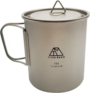 Titanium Cup with a Lid, Ultra Lightweight, Sturdy, Outdoor Gear, Camping Equipment (750ml)