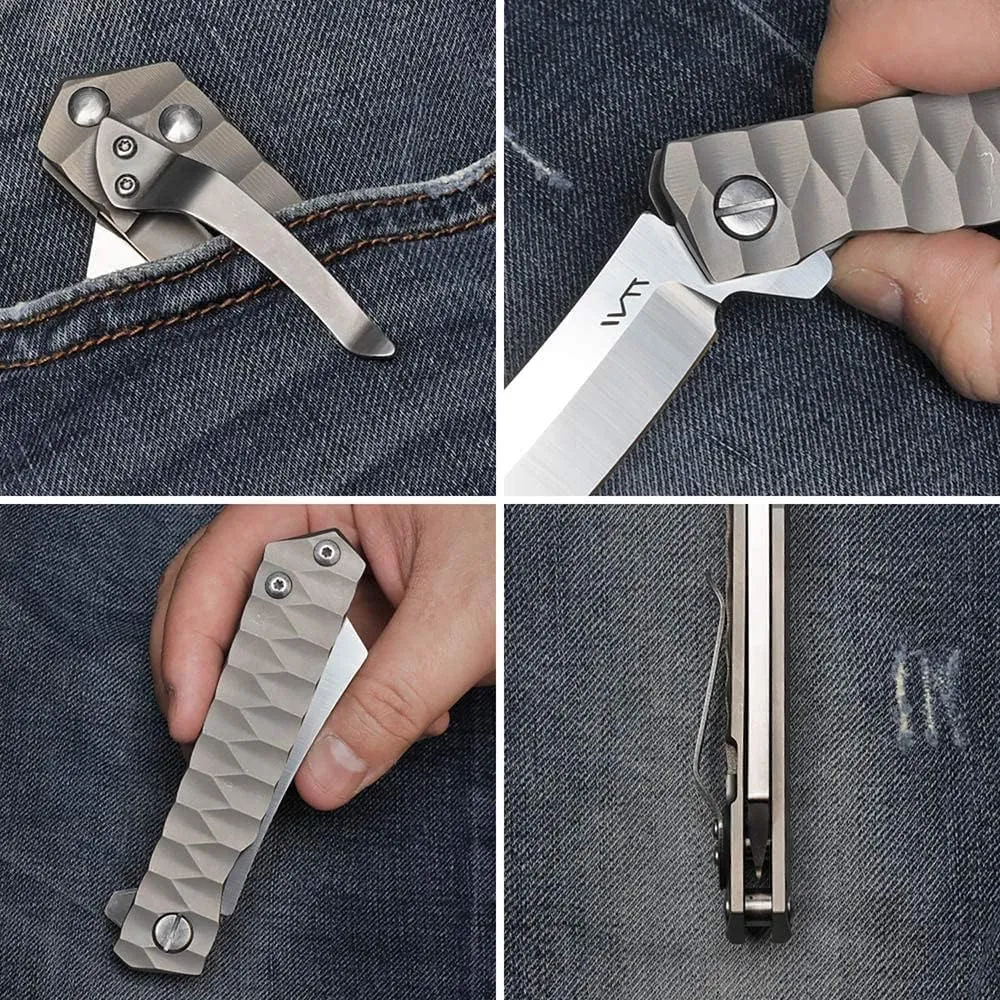 Titanium Custom Pocket Folding Knife Razor Blade Ball Bearing System with TC4 Titanium Lightweight Handle for Outdoor Camping Survival,Gift for Gentleman Husband Men