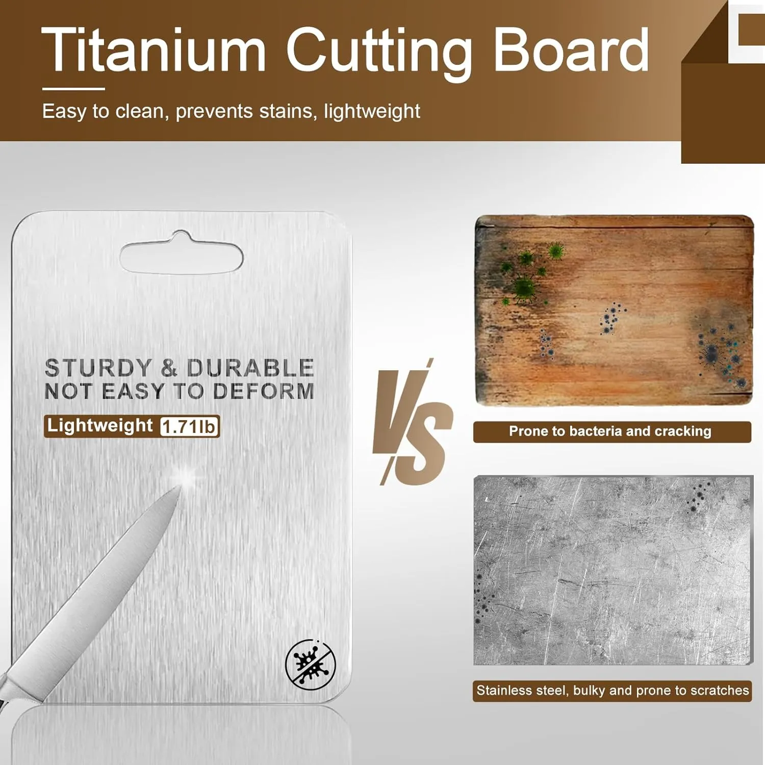 Titanium Cutting Board - 100% Pure Titanium Cutting Boards for Kitchen, Double Sided Medical-grade Cutting Mat for Easy to Clean, Ideal for Home & Outdoor Cooking (10in*14in*0.08in)