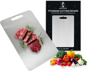 Titanium Cutting Board 12"x9" – 100% Pure Titanium, Scratch Resistant, Double-Sided, Dishwasher Safe, Durable Chopping Board with Handle for Kitchen, Camping & Outdoor Use