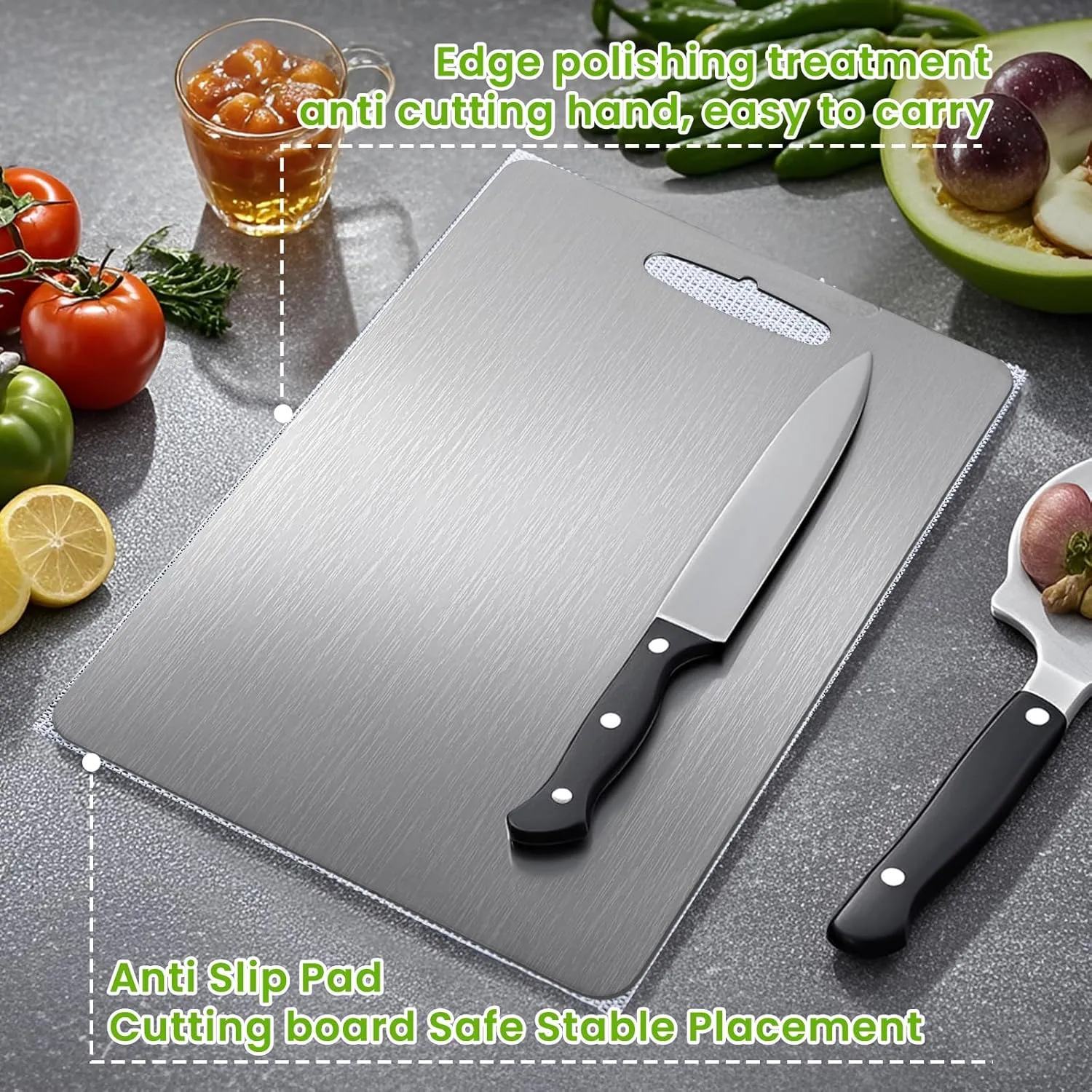 Titanium Cutting Board, 2025 New Upgrade 100% Pure Titanium Cutting Boards for Kitchen, Hygiene & Durability Non Stick Titanium Chopping Board, Double sided Titanium Cutting Mat, Easy to Clean (15*11)