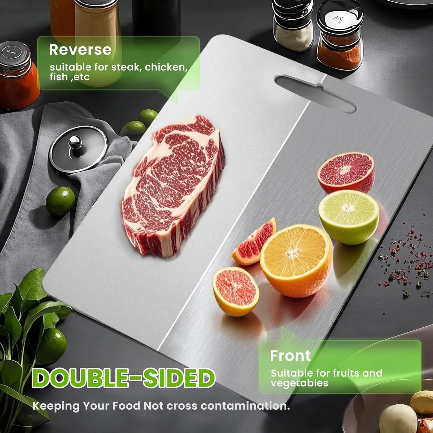 Titanium Cutting Board, 2025 New Upgrade 100% Pure Titanium Cutting Boards for Kitchen, Hygiene & Durability Non Stick Titanium Chopping Board, Double sided Titanium Cutting Mat, Easy to Clean (15*11)
