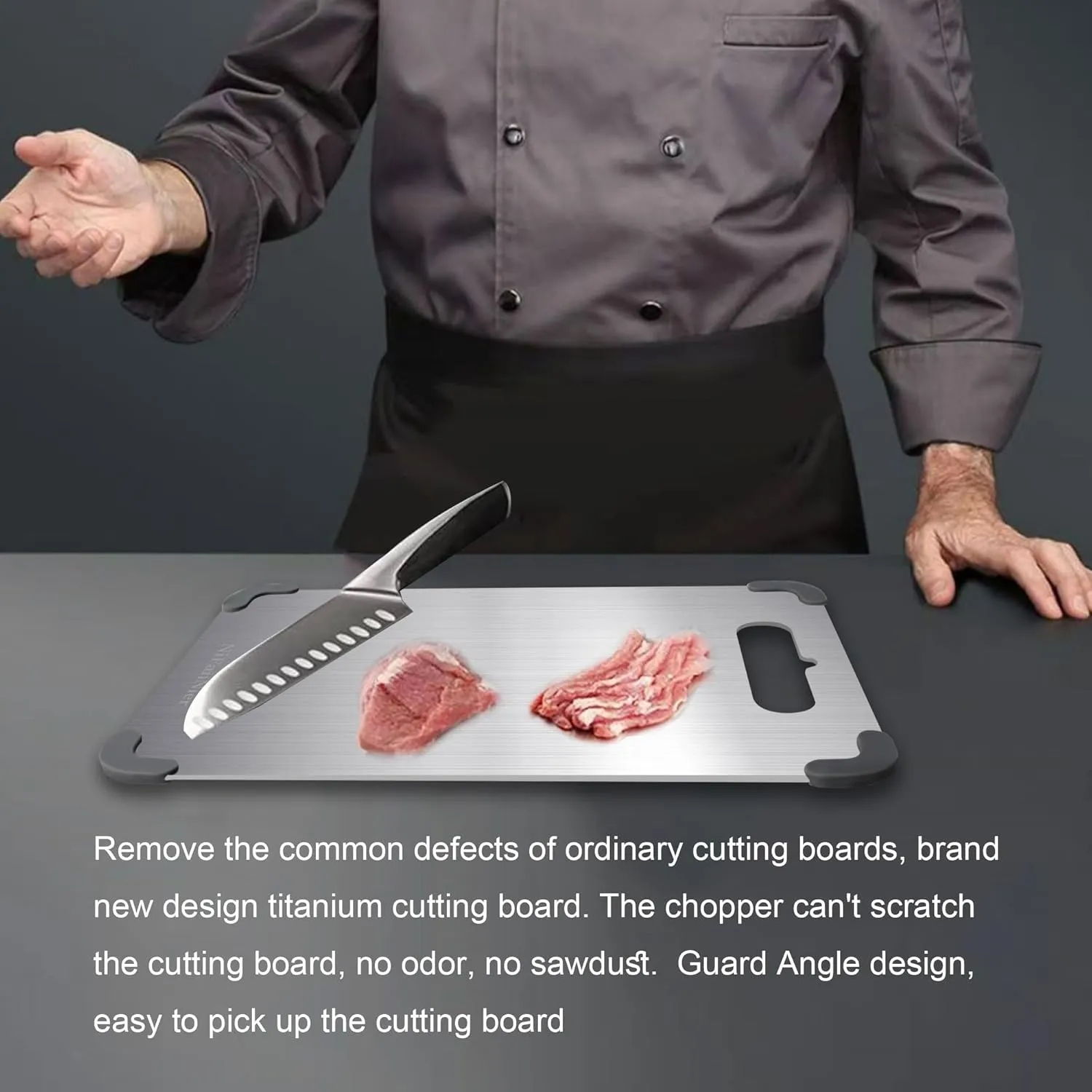 Titanium Cutting Board, 2025 Upgrade 100% Pure Titanium Cutting Boards for Kitchen, Latest Thickened Version Thickness 0.06IN, Double-Sided Available Belt Guard Angle (11.8IN X 7.9IN)